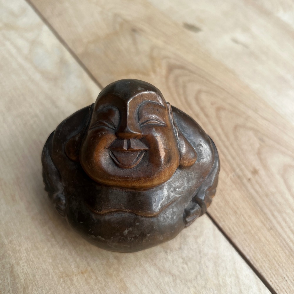 Vintage Laughing Buddha Statue Wood Carving Figurine Home Decor Accent